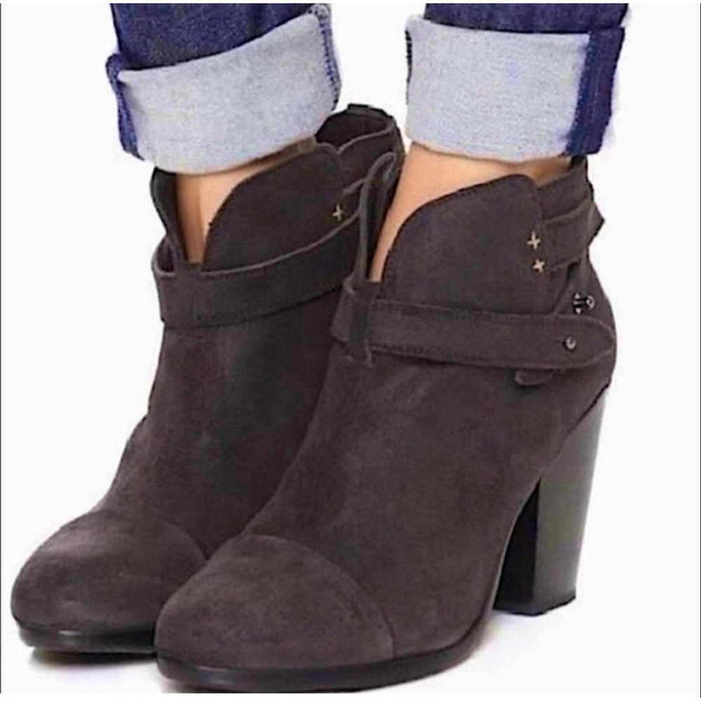 Rag & Bone Harrow Brown Suede Ankle Boots Block Heel Size 39.5 Made in Italy